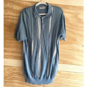 LaVane Light Knit Polo Sweater Short Sleeves Mens Size Medium Blue